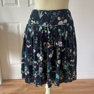 LOFT Navy Blue Pleated Skirt w Floral Design